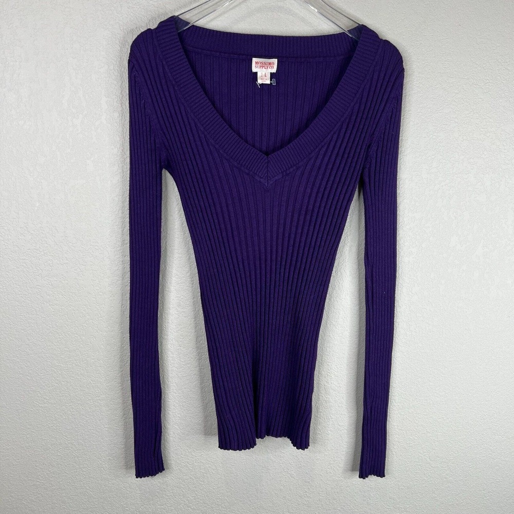 Mossimo Women's V-Neck Ribbed Pullover Sweater Long Sleeve‎ Purple Size Small